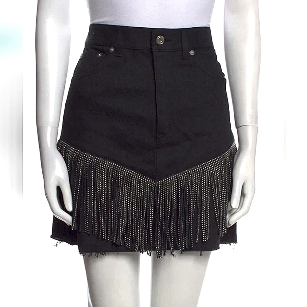 *Authentic* Saint Laurent Denim Fringe Mini Skirt